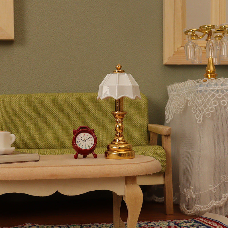 Dollhouse Miniature French Style Table Lamp & Alarm Clock Set for OB11 Scenes
