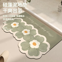 Diatomaceous Earth Bath Mat, Non-Slip Absorbent Floral Design for Bathroom and Toilet