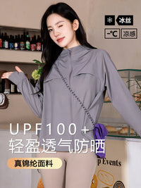 Women's Ice-Feel Sun Protection Cape Hoodie, Loose Fit UV Protection Thin Jacket