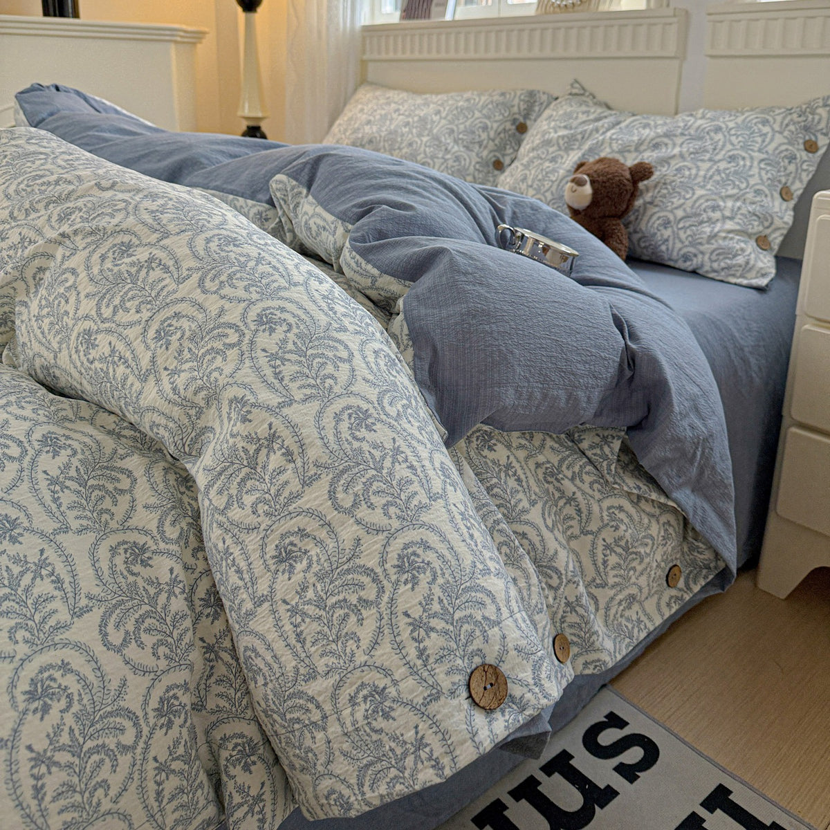 Pure Cotton Duvet Cover with Floral Print and Button Closure, A-Class Baby-Friendly Fabric
