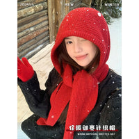Women's Winter Balaclava Hat Scarf Set - Warm Knitted Hooded Neck Warmer
