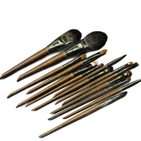 14-Piece Professional Animal Hair Makeup Brush Set with Birch Wood Handles