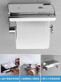 304 Stainless Steel Toilet Paper Holder with Phone Shelf, No-Drill Wall Mount for Bathroom