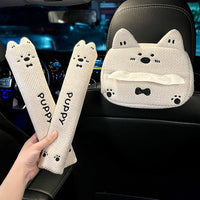Car Seat Belt Shoulder Pad Cover, All-Season Linen Cartoon Dog Design, Non-Slip Sweat-Absorbing Protector