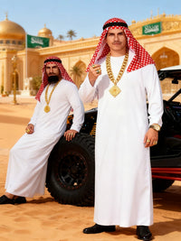 Halloween Arabian Sheikh Costume Set with Robe, Headpiece, Beard, Glasses, and Necklace
