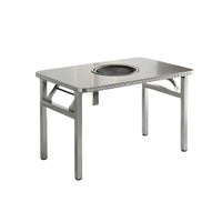 Stainless Steel BBQ Grill Table with Charcoal Tray, Foldable for Home and Commercial Use, Night Market Stall Square Table