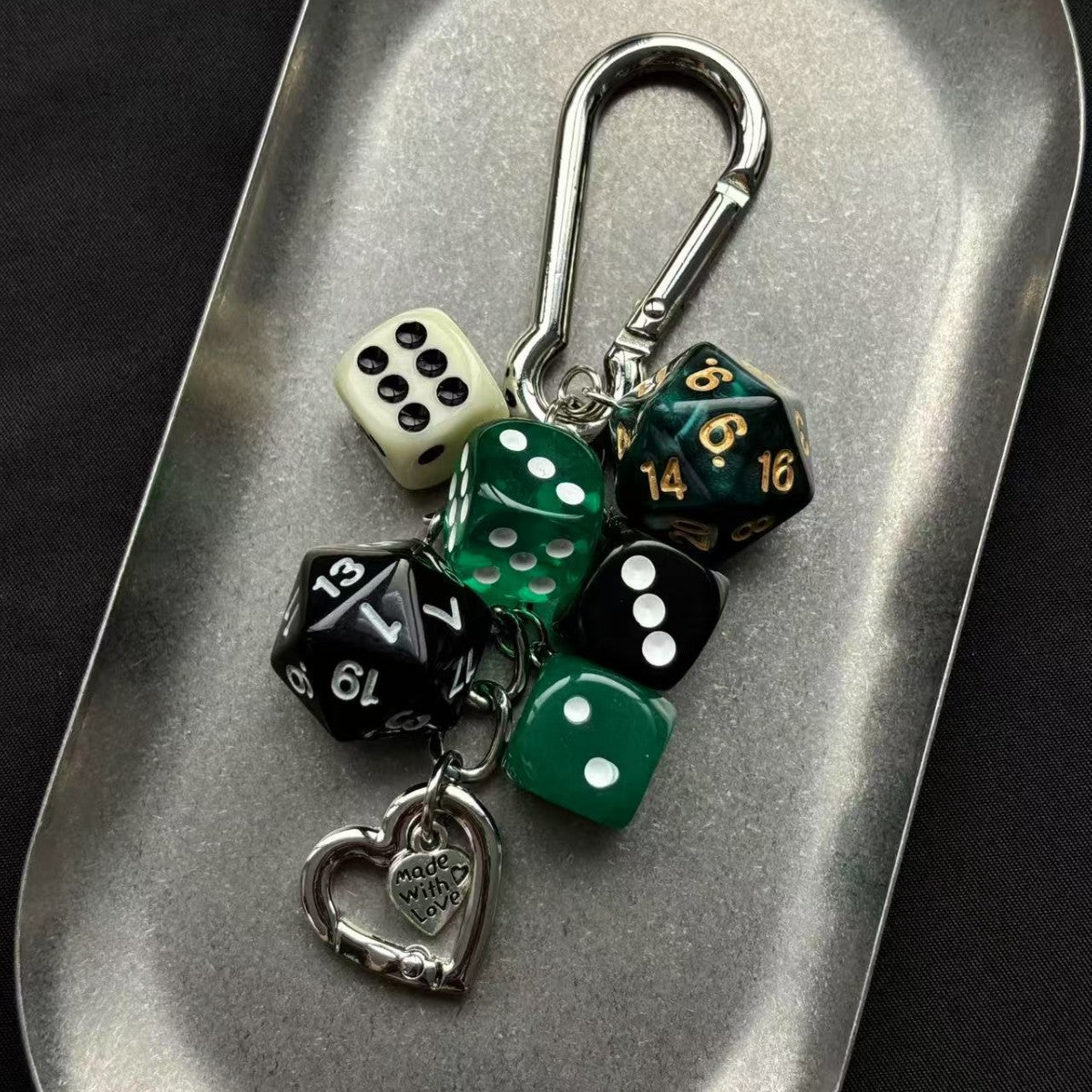 Vintage Dice Bag Charm Keychain for Phones and Bags, Retro Design