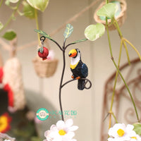 Japanese Style Miniature Resin House Bird Ornament with Mini Street Lamp for Garden Decor