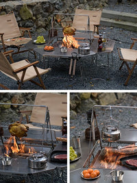 Outdoor Stainless Steel Folding IGT Camping Table with Fire Pit for BBQ & Tea Ceremony