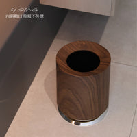 Wood Grain Waste Bin for Home, Office, Hotel - 12L Luxury Retro Style Trash Can
