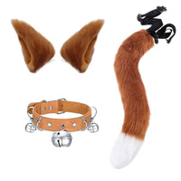 2025 New Faux Fox Fur Animal Tail Ears Bell Collar Halloween Costume Set