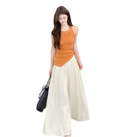 French Style Sleeveless Top & Wide-Leg Pants Set for Women