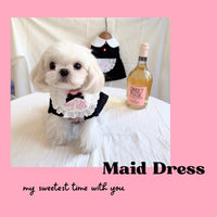 INS Style Korean Black Maid Dress Embroidered Apron Washed Cotton Pet Dog Clothes