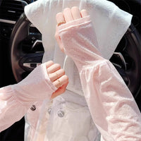 Lace Sun Protection Arm Sleeves for Women, Breathable Ice Silk Driving Sleeves