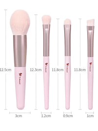 Wanfei 4-Piece Pink Fiber Makeup Brush Set with Wooden Handle for Eyeshadow & Powder