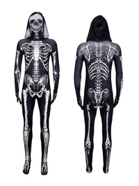 Halloween Skeleton Jumpsuit Costume for Adults and Kids, Spooky Skull Bodysuit for Cosplay Parties