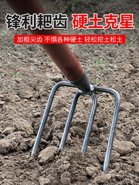 Heavy-Duty Steel Garden Rake with Wooden Handle for Cultivating and Loosening Soil