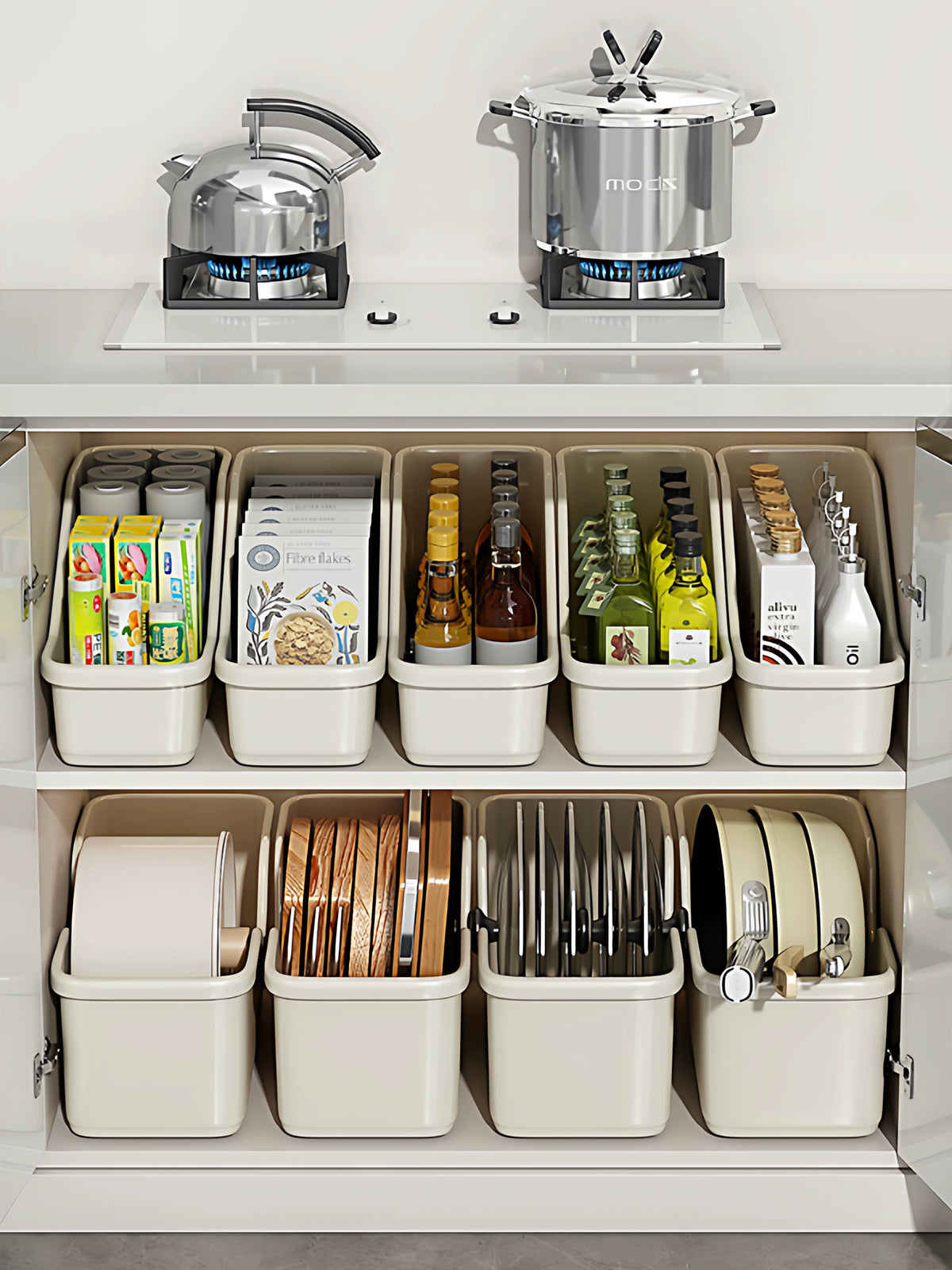 Under-Sink Pull-Out Cabinet Organizer Bins with Wheels for Kitchen and Pantry Storage