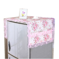 Refrigerator Dust Cover with Lace Trim, Floral Fabric Refrigerator Top Protector