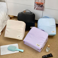 Portable Standing Mirror Makeup Bag with Compartments, Waterproof Travel Toiletry Organizer for Brushes and Cosmetics