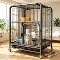 Large Indoor Cat Cage with Litter Box, Multi-Tier Cat Condo with Sky Window