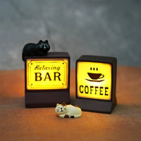 Japanese Zakka Style Cat Night Light Resin Ornament for Desk Bar Cafe Decor
