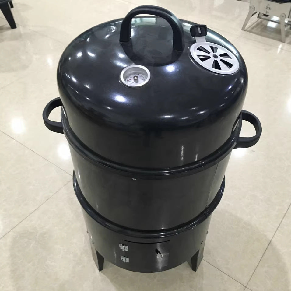 Wholesale Household Charcoal Grill Enamel Roasting Pan Three-in-One Multifunctional Smoker BBQ Grill
