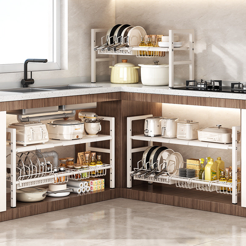 Under-Sink Expandable Storage Rack for Kitchen Cabinets, Multi-functional Pot and Pan Organizer