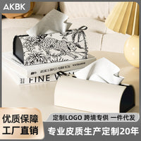 French Retro Jacquard Leather Tissue Box for Car, Living Room, and Home Use - Remote Control Storage