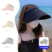 Retractable Brim Sun Visor for Women, UV Protection, Summer Outdoor Sun Hat with Windproof Rope