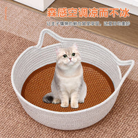 Hand-Woven Cotton Rope Cat Bed with Scratching Board, All-Season Pet Nest for Cats