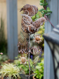 Juhan Iron Art Bird Welcome Sign Garden Stake with Bell, Vintage Villa Landscape Ornament