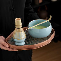 Ru Kiln Matcha Bowl with Spout and Whisk Set for Japanese Tea Ceremony