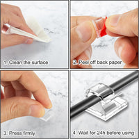 Self-Adhesive Cable Clips for Wire Management, Transparent Cord Organizers for Car and Desktop