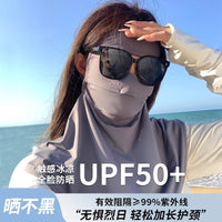 Full Face UV Protection Sun Mask for Women, Ice Silk Neck Guard Facekini for Outdoor Sun Protection