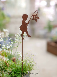 Garden Decor Rust-Effect Iron Art Swing Girl/Boy Flower Pot Picks