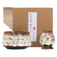 Japanese Ceramic Matcha Bowl Set with Whisk Stand and Spout