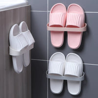 Wall-Mounted Slipper Rack, Punch-Free Bathroom Organizer and Drainage Shelf for Home Use