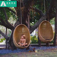 Outdoor Rattan Woven Egg Chair Swing for Balcony Patio Garden, Single Person Hanging Basket Chair