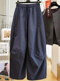 Plus Size Plaid Wide-Leg Pants for Women, Loose Fit Straight Trousers
