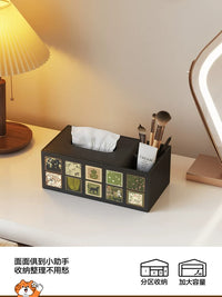 Multi-functional Leather Tissue Box with Remote Control Storage for Desk and Home