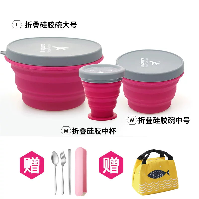 Msquare Outdoor Portable Collapsible Silicone Bowl and Cup Set for Camping and Travel