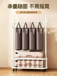 Floor-Standing Garment Rack with Storage Basket and Wheels for Bedroom Dormitory