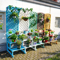 Outdoor Wood Planter Box with Trellis and Storage Shelf for Climbing Plants