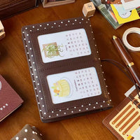 Korean Retro Brown Polka Dot A7 Journal Notebook with Detachable Pages and Passport Holder