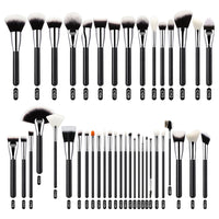 Professional 40-Piece Black Silver Makeup Brush Set for Eyeshadow, Concealer, and Foundation