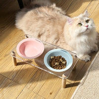 Elevated Ceramic Cat Food Bowls with Acrylic Stand, Double or Single Bowl, Anti-Tip Pet Feeder for Cats and Small Dogs