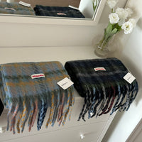 Lazy Weekend Plaid Mohair Scarf for Women, Thickened Warm Winter Shawl