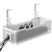 Under-Desk Cable Management Tray with Clamp-On Power Strip Holder for Office and Home