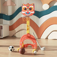 Kids Indoor Adjustable Basketball Hoop and Soccer Goal Toy Set for Boys